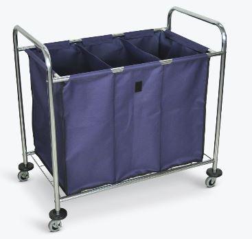 Luxor Industrial Laundry Cart W/ Steel Frame &amp; Navy Canvas Bag W/ Dividers