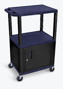 Luxor Navy Blue Tuffy 3 Shelf 42" AV Cart W/ Black Legs, Cabinet &amp; Electric