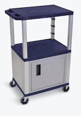 Luxor Navy Blue Tuffy 3 Shelf 42" AV Cart W/ Nickel Legs, Cabinet &amp; Electric