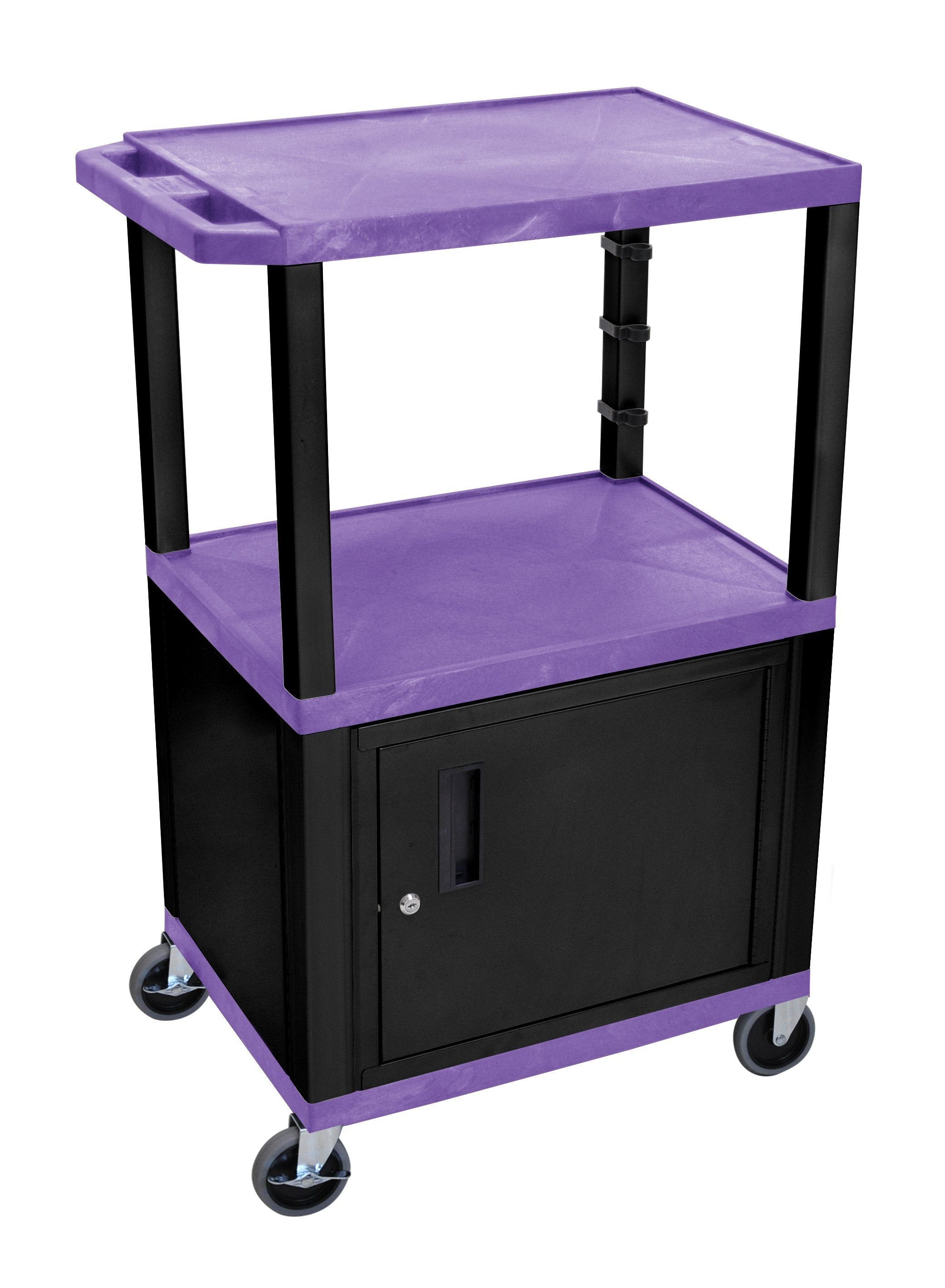 Luxor Purple Tuffy 3 Shelf 42" AV Cart W/ Nickel Legs, Cabinet &amp; Electric