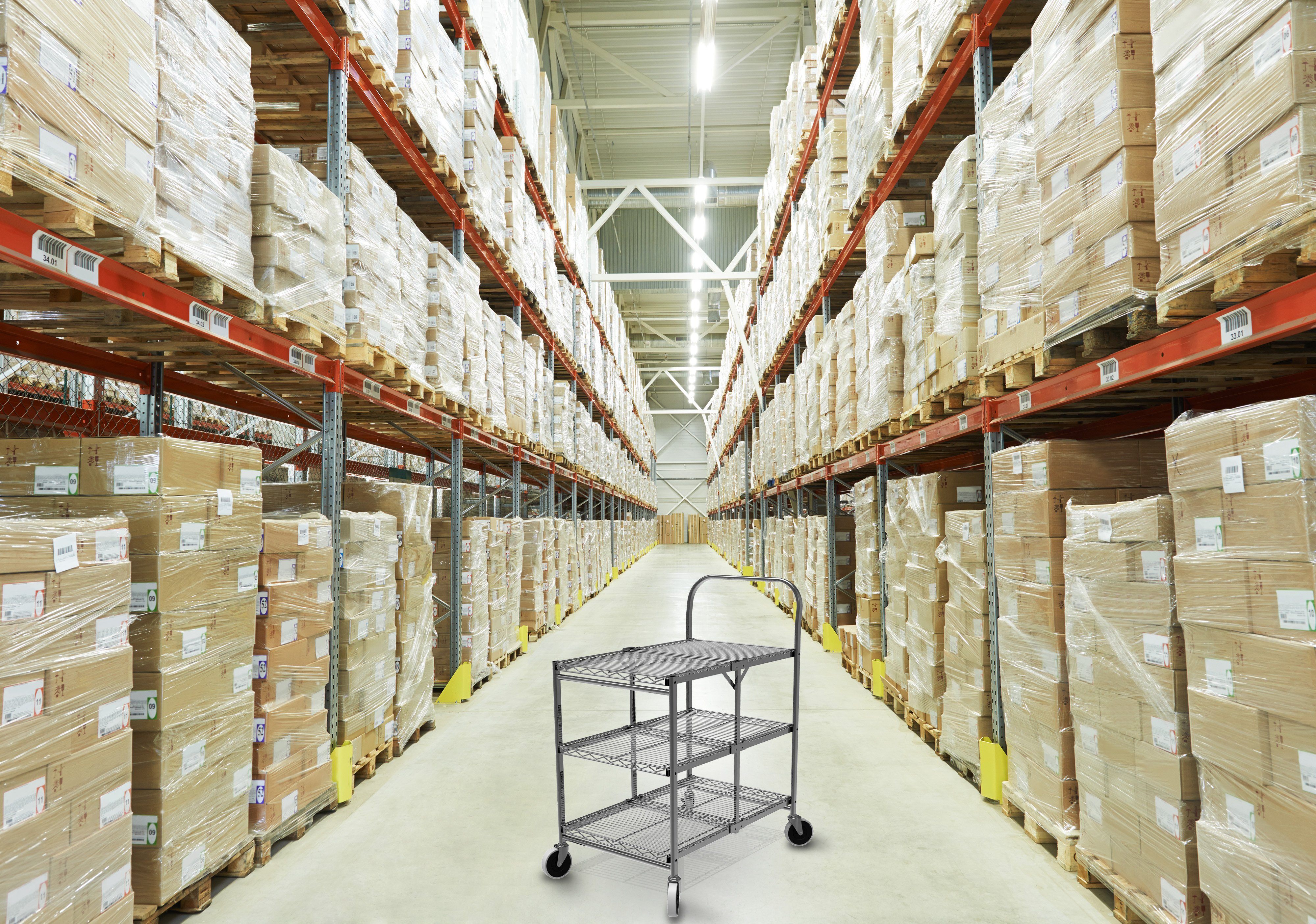 Luxor Three-Shelf Collapsible Wire Utility Cart - WSCC-3