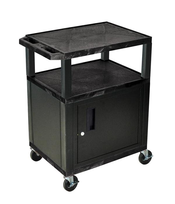 Luxor Tuffy Black 3 Shelf AV Cart W/ Nickel Legs &amp; Cabinet