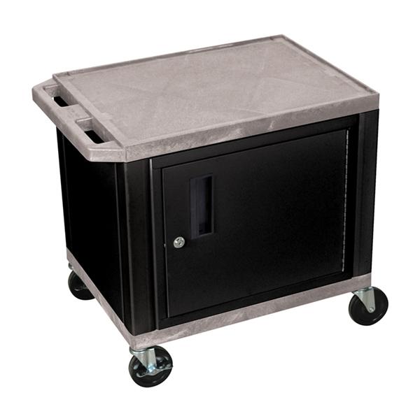 Luxor Tuffy Gray 2 Shelf AV Cart W/ Black Cabinet &amp; Electric