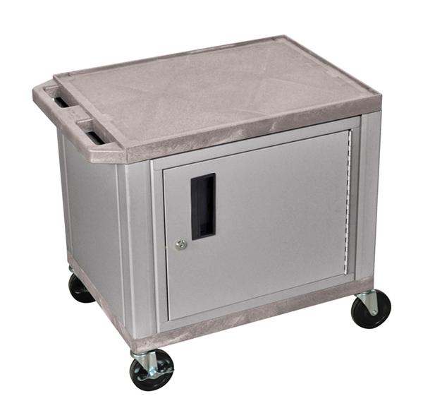 Luxor Tuffy Gray 2 Shelf AV Cart W/ Nickel Legs , Cabinet &amp; Electric