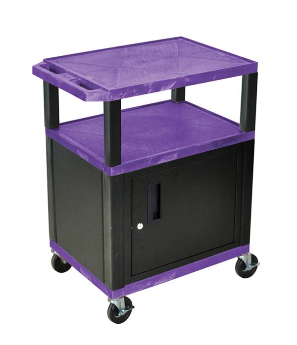 Luxor Tuffy Purple 3 Shelf AV Cart W/ Nickel Legs, Cabinet &amp; Electric