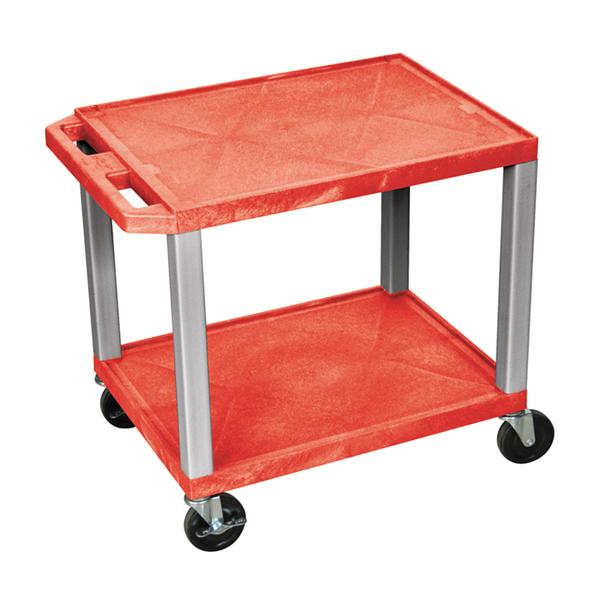 Luxor Tuffy Red 2 Shelf AV Cart W/ Nickel Legs &amp; Electric
