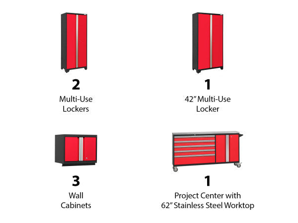 NewAge Bold 3.0 Red 7 PC Set w/Stainless Steel Worktop