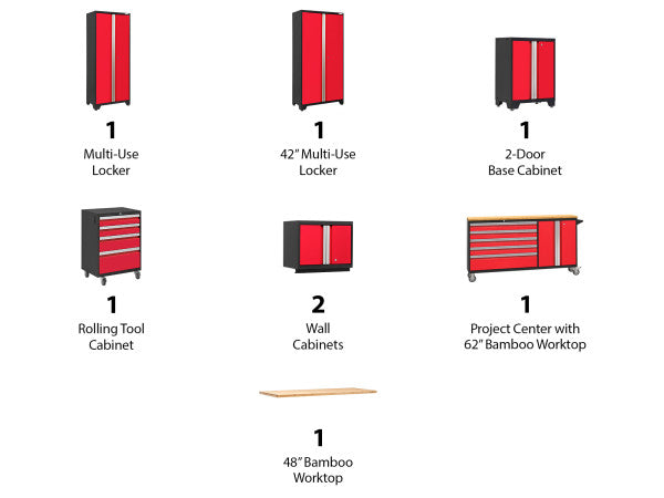 NewAge Bold 3.0 Red 8 PC Set w/Bamboo Worktop - Storage &