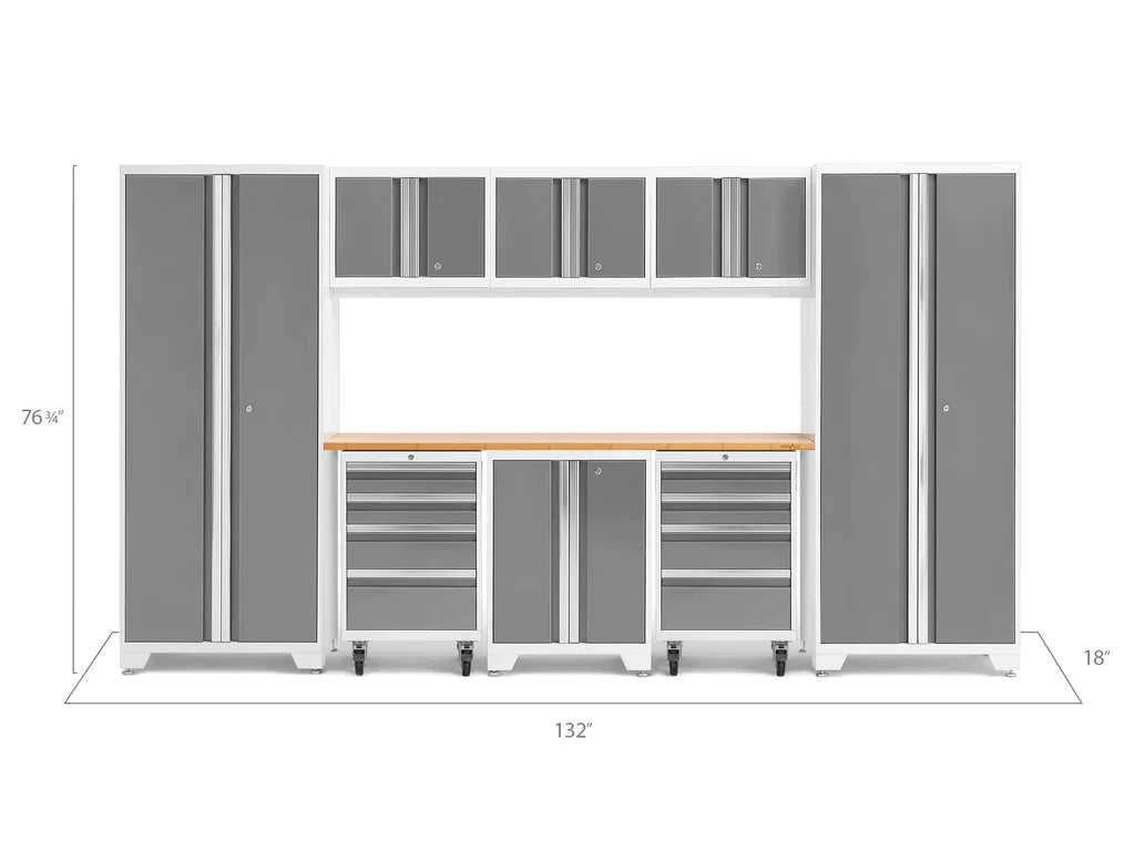 NewAge Bold 3.0 Series 9 Piece Cabinet Set with 2 Tool, Base, Wall Cabinets and 30 in. Lockers White