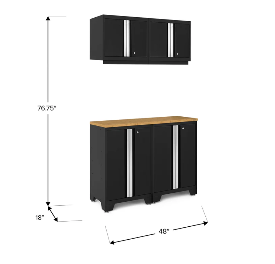 NewAge Bold 3.0 Series Black 5 Piece Cabinet Set With Base, Wall Cabinet And Worktop - 51199