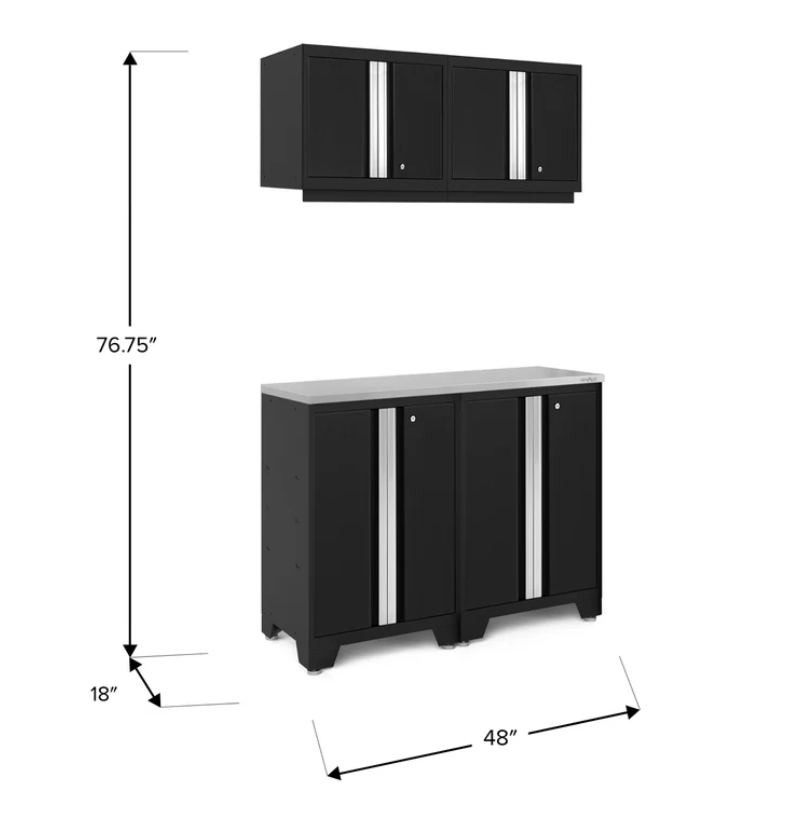 NewAge Bold 3.0 Series Black 5 Piece Cabinet Set With Base, Wall Cabinet And Worktop - 51222