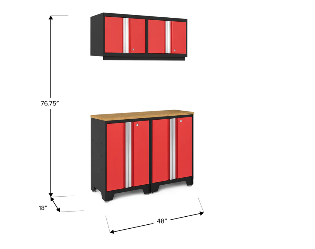 NewAge Bold 3.0 Series Red 5 Piece Cabinet Set With Base, Wall Cabinet And Worktop - 50314