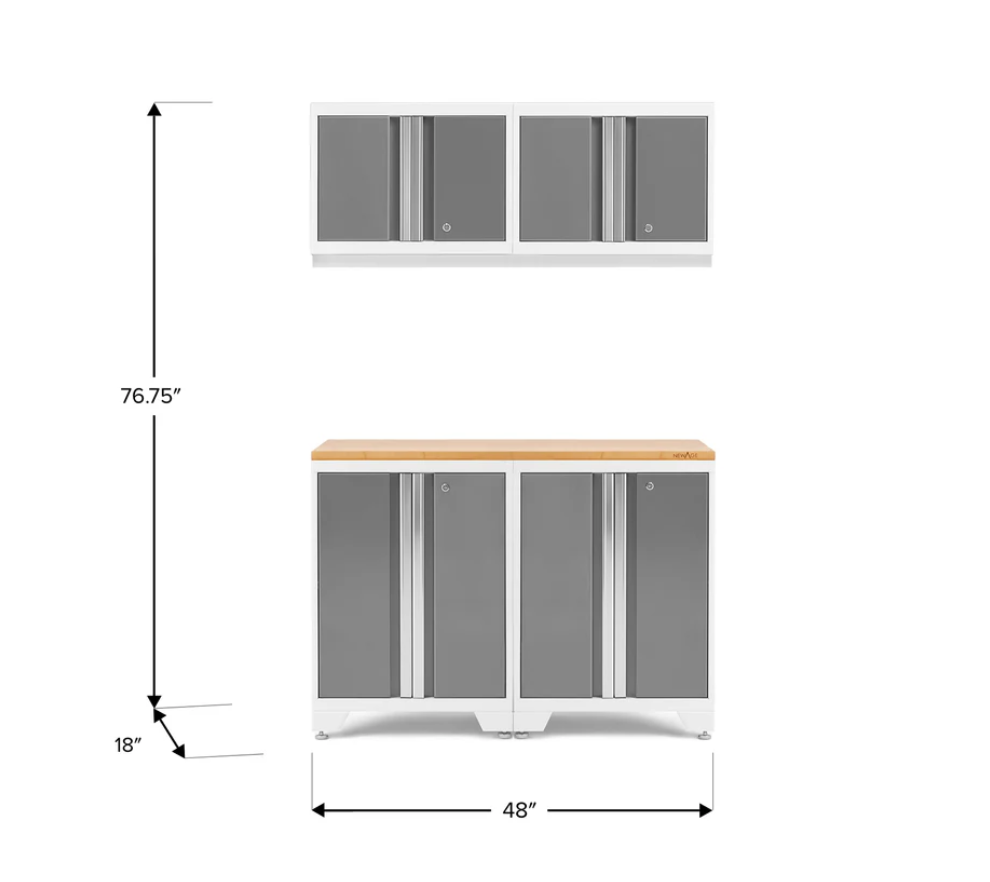 NewAge Bold 3.0 Series White 5 Piece Cabinet Set With Base, Wall Cabinet And Worktop - 51198