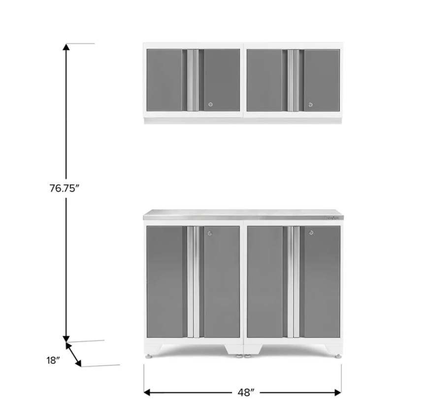 NewAge Bold 3.0 Series White 5 Piece Cabinet Set With Base, Wall Cabinet And Worktop - 51221