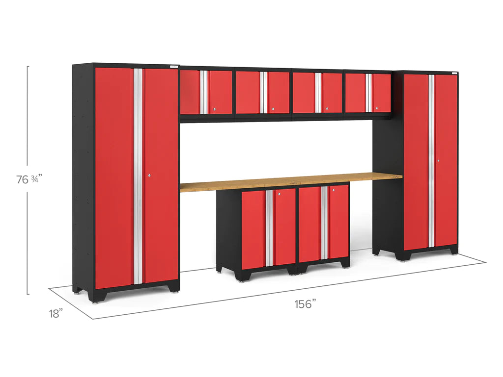 NewAge Bold Series 10 Piece Cabinet Set with Base, Wall Cabinet, 30 in. Locker and Worktop Red