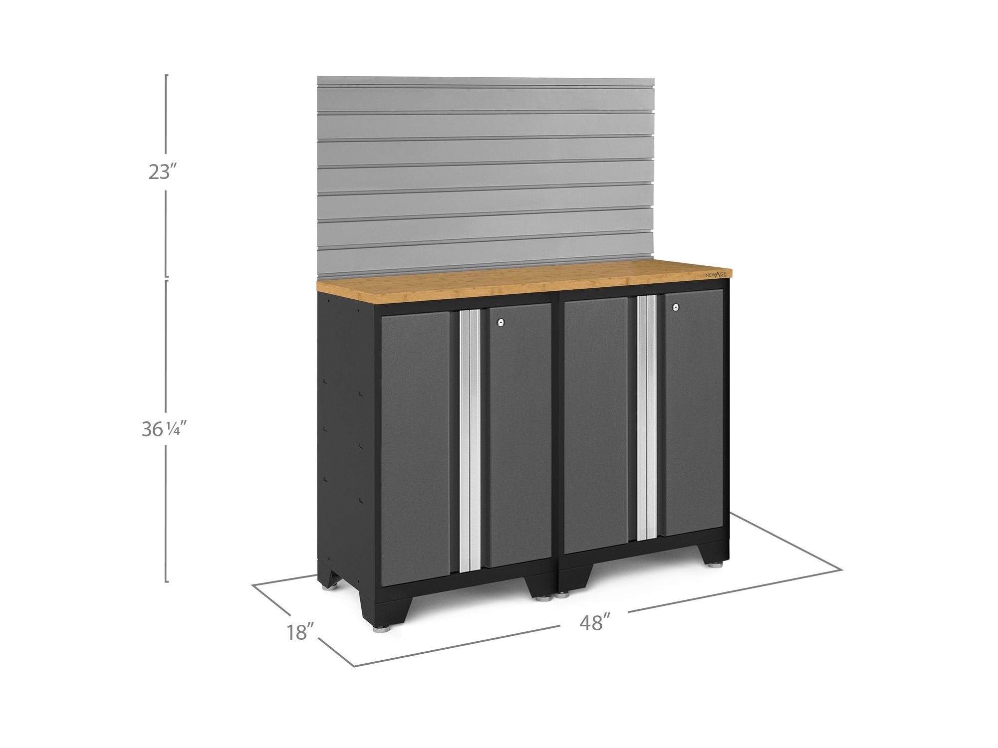 NewAge Bold Series 3.0 Grey 3 Piece Set With Bamboo Worktop & Slatwall - 50661