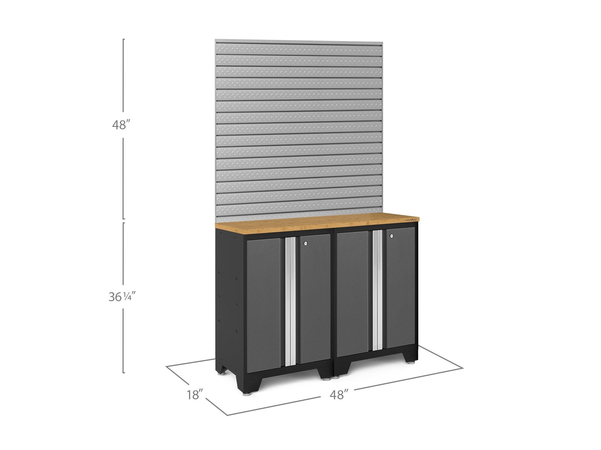 NewAge Bold Series 3.0 Grey 3 Piece Set With Bamboo Worktop & Slatwall - 50663