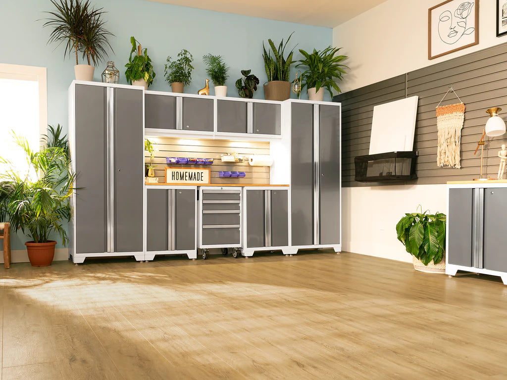 Bold Series 3 Piece Cabinet Set with Slatwall Display Shelf