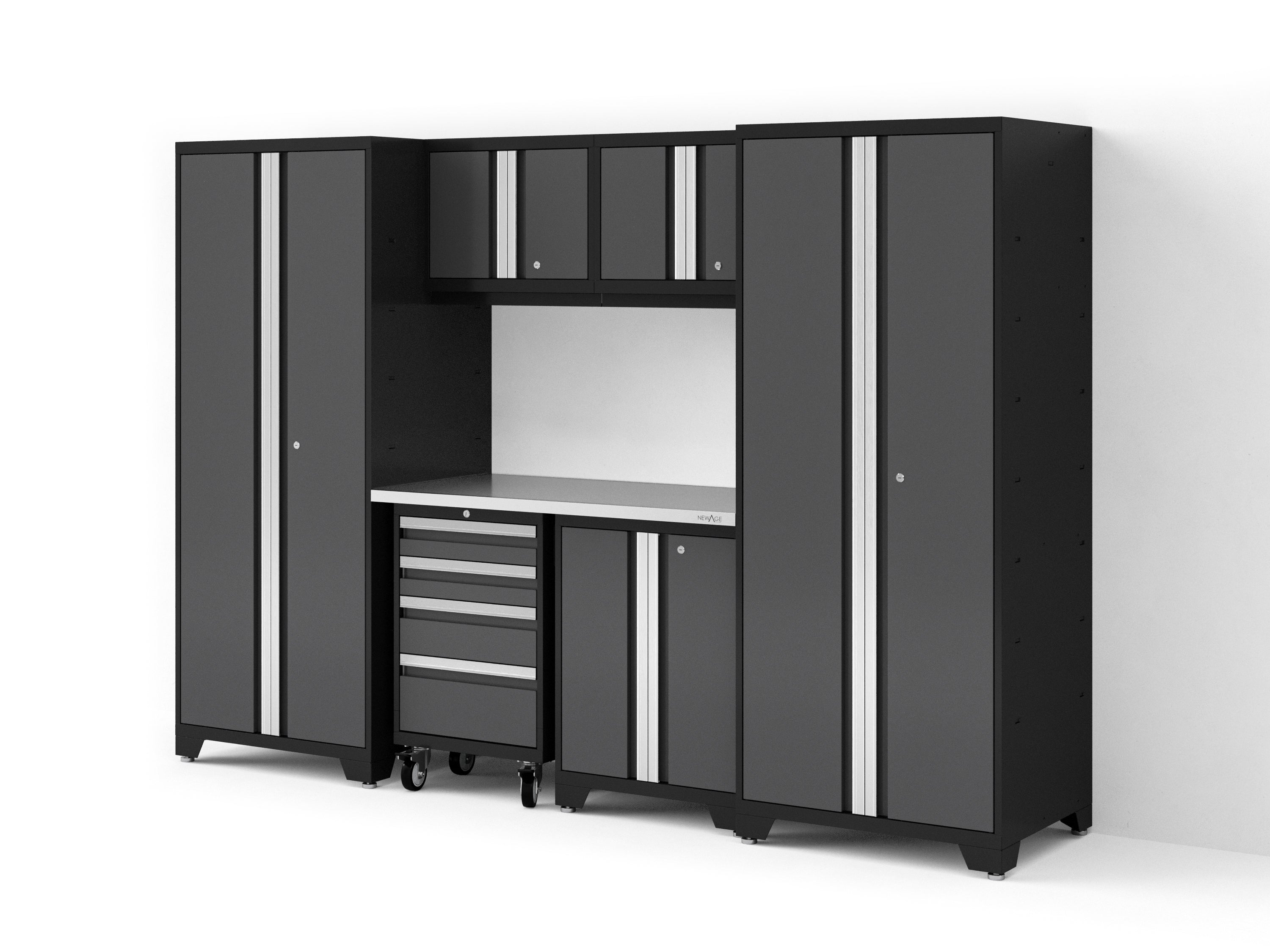 Bold XL 7-Piece Garage Cabinetry Set: Heavy-Duty 20-24 Gauge Steel, Fully Welded