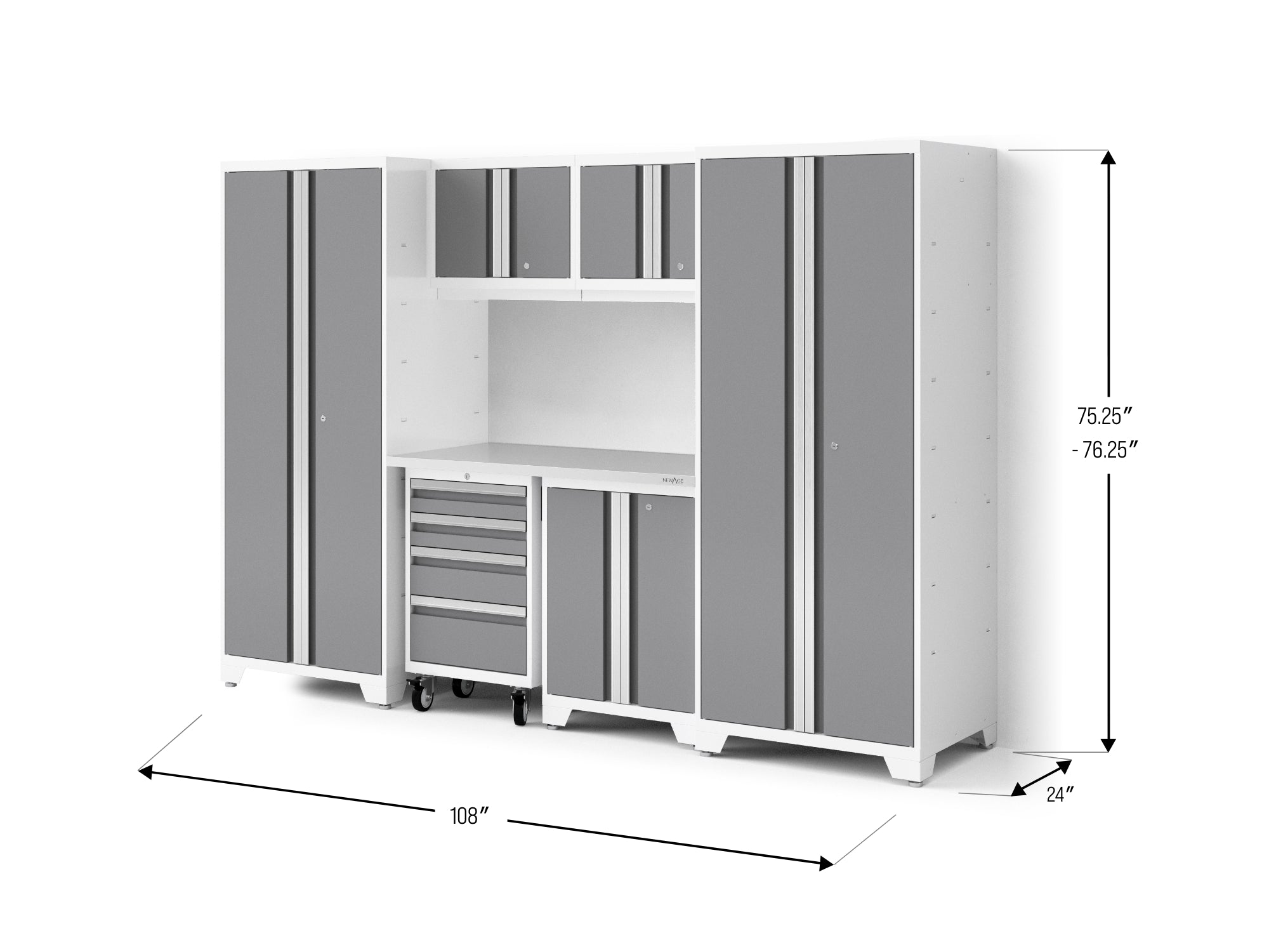 Bold XL 7-Piece Garage Cabinetry Set: Heavy-Duty 20-24 Gauge Steel, Fully Welded
