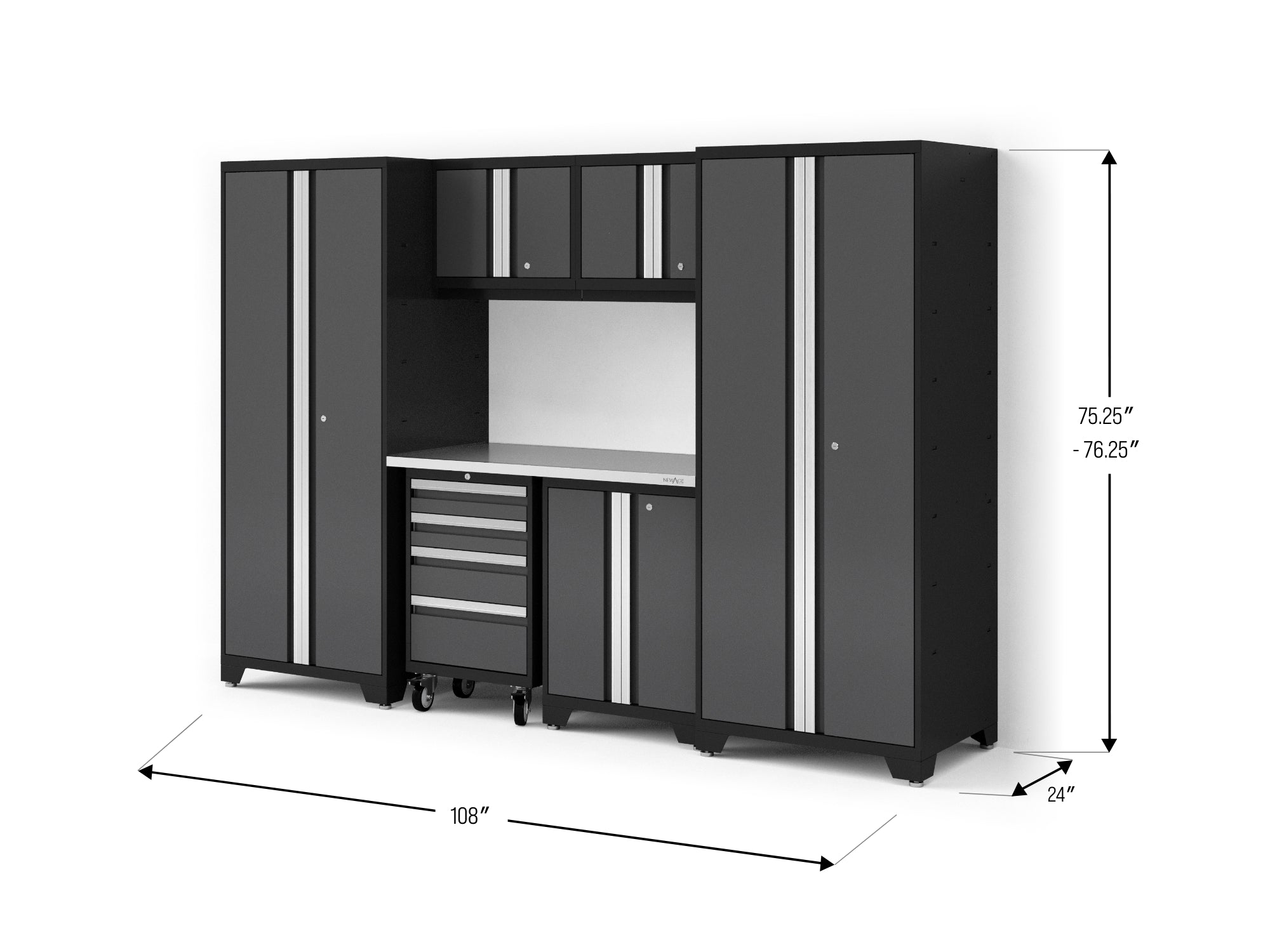 Bold XL 7-Piece Garage Cabinetry Set: Heavy-Duty 20-24 Gauge Steel, Fully Welded