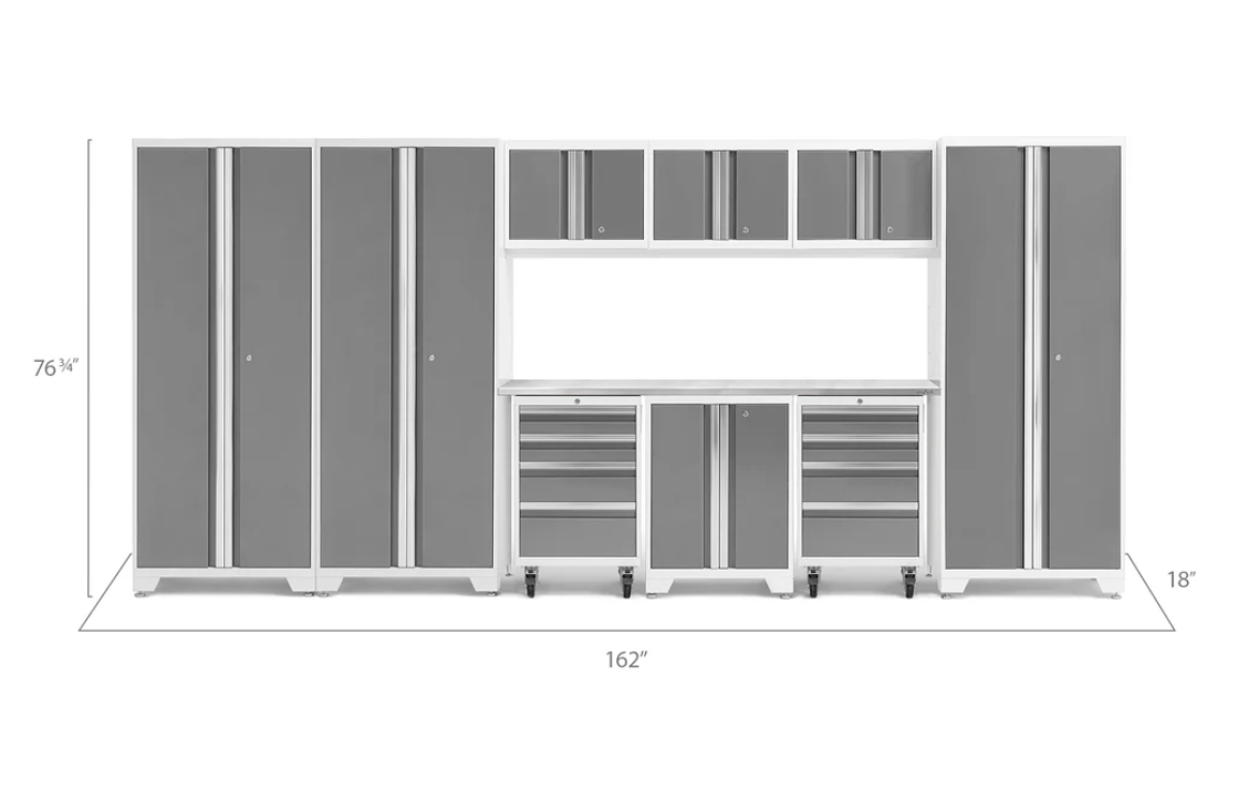 NewAge Garage Cabinets BOLD Series Platinum 10-Piece Set with Stainless Steel Top - 56977