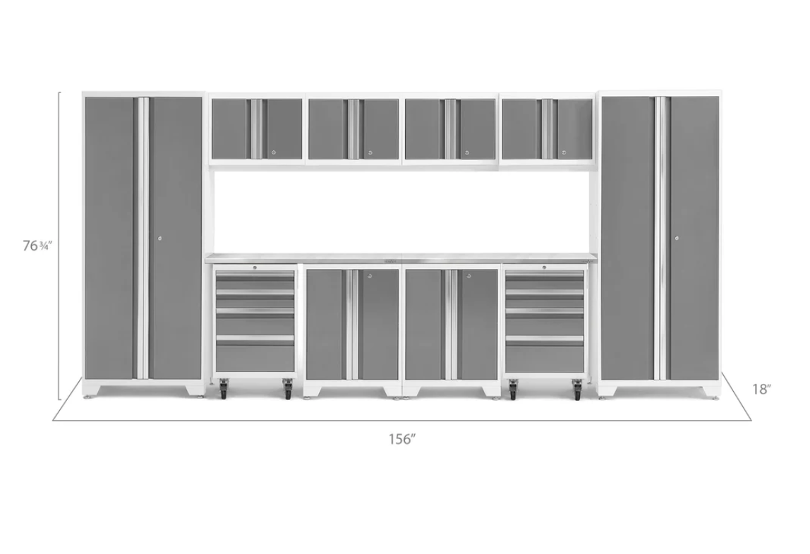 NewAge Garage Cabinets BOLD Series Platinum 12-Piece Set with Stainless Steel Top - 56916