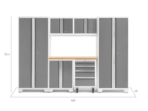 NewAge Garage Cabinets BOLD Series Platinum 7-Piece Set with Bamboo Top - 54872