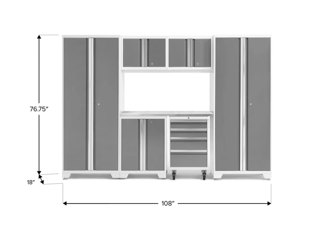 NewAge Garage Cabinets BOLD Series Platinum 7-Piece Set with Stainless Steel Top - 54871