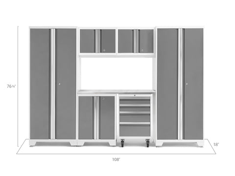 NewAge Garage Cabinets BOLD Series Platinum 7-Piece Set with Stainless Steel Top