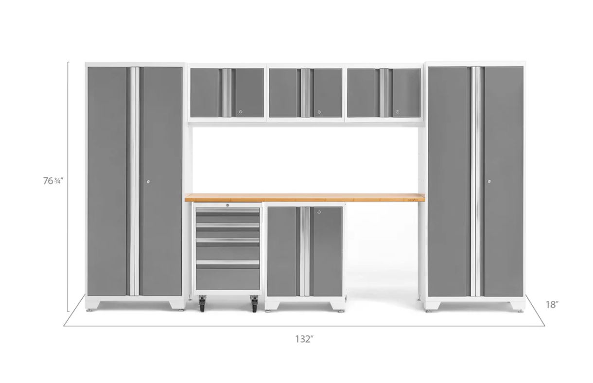 NewAge Garage Cabinets BOLD Series Platinum 8-Piece Set with Bamboo Top