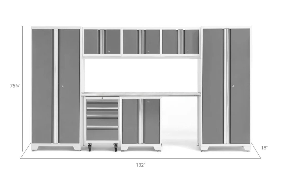 NewAge Garage Cabinets BOLD Series Platinum 8-Piece Set with Stainless Steel Top - 54931