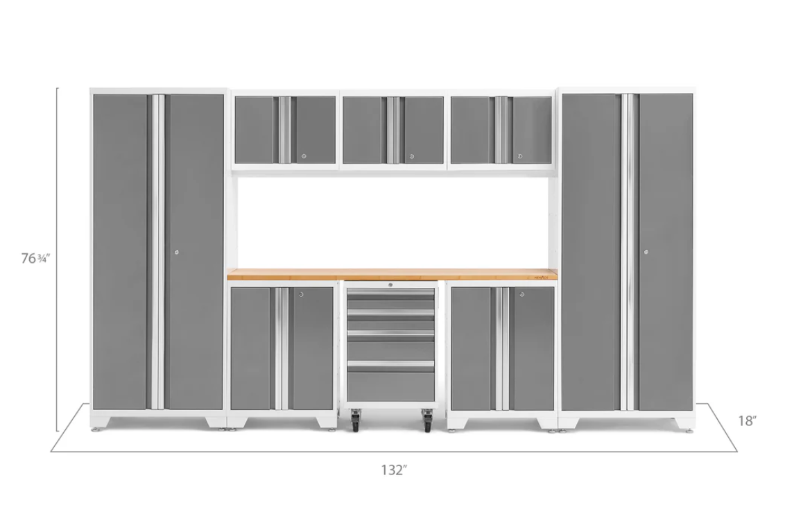 NewAge Garage Cabinets BOLD Series Platinum 9-Piece Set with Bamboo Top - 54992