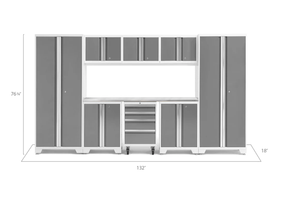 NewAge Garage Cabinets BOLD Series Platinum 9-Piece Set with Stainless Steel Top - 54993