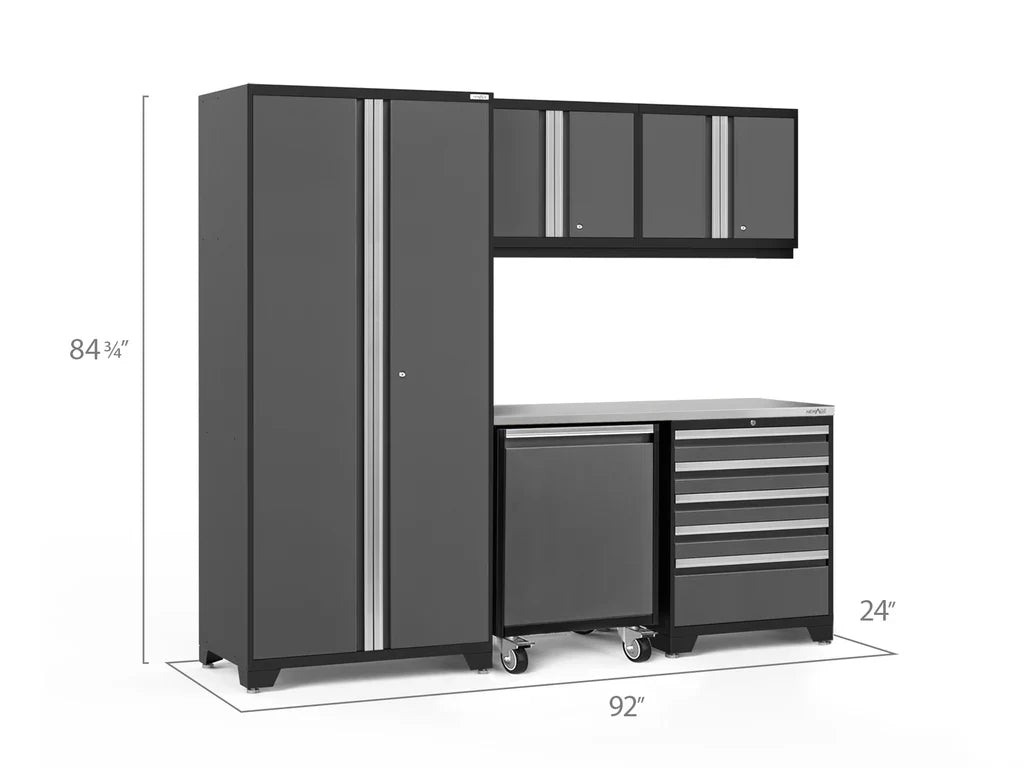 NewAge Garage Cabinets PRO Series Grey 6-Piece Set with Stainless Steel Top - 55976