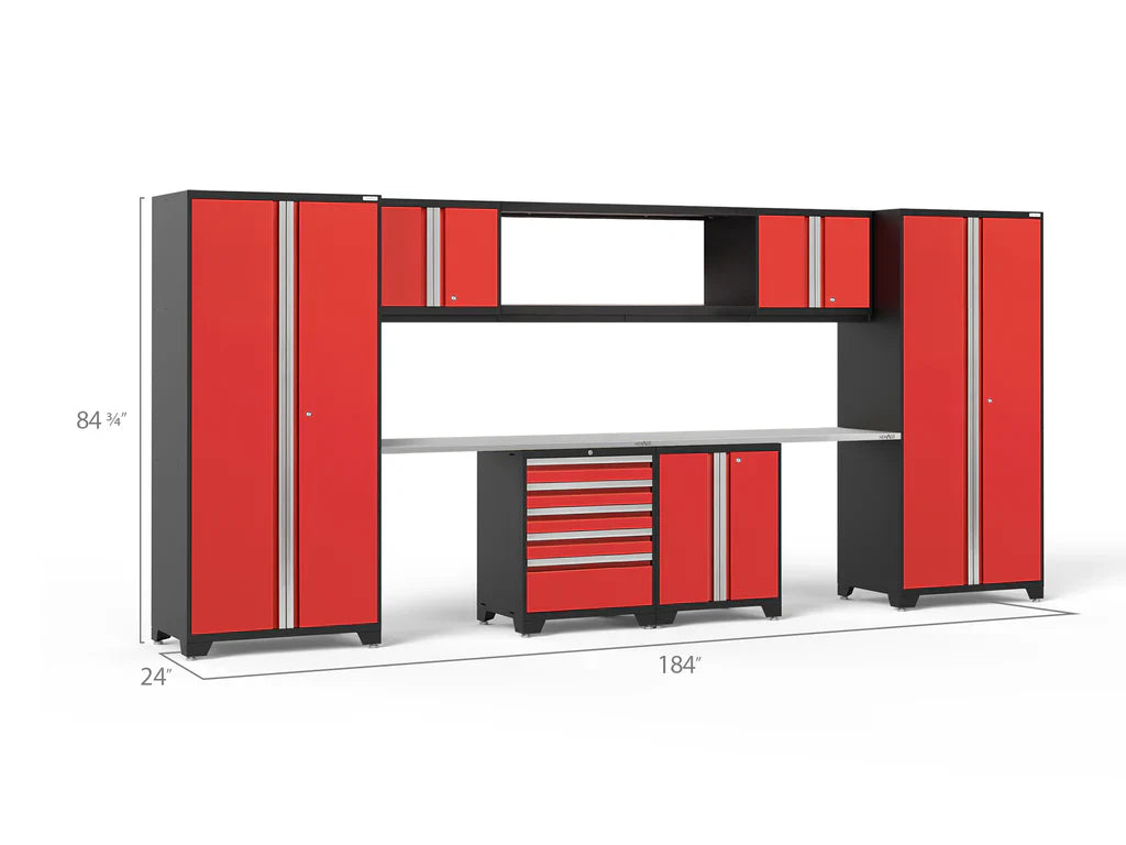 NewAge Garage Cabinets PRO Series Red 9-Piece Set with Stainless Steel Top - 55972