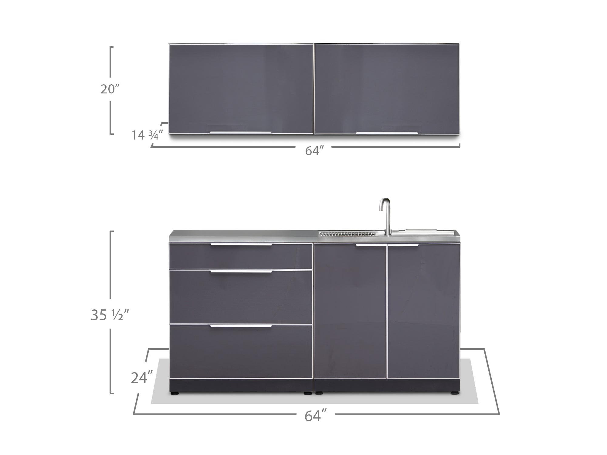 Newage Outdoor Kitchen 4 PC Cabinet Set in Slate Gray - 66241