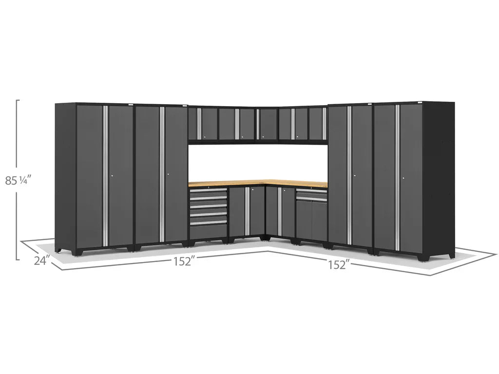 NewAge PRO 3.0 Series 16 PC Corner Set Grey With Bamboo Worktop