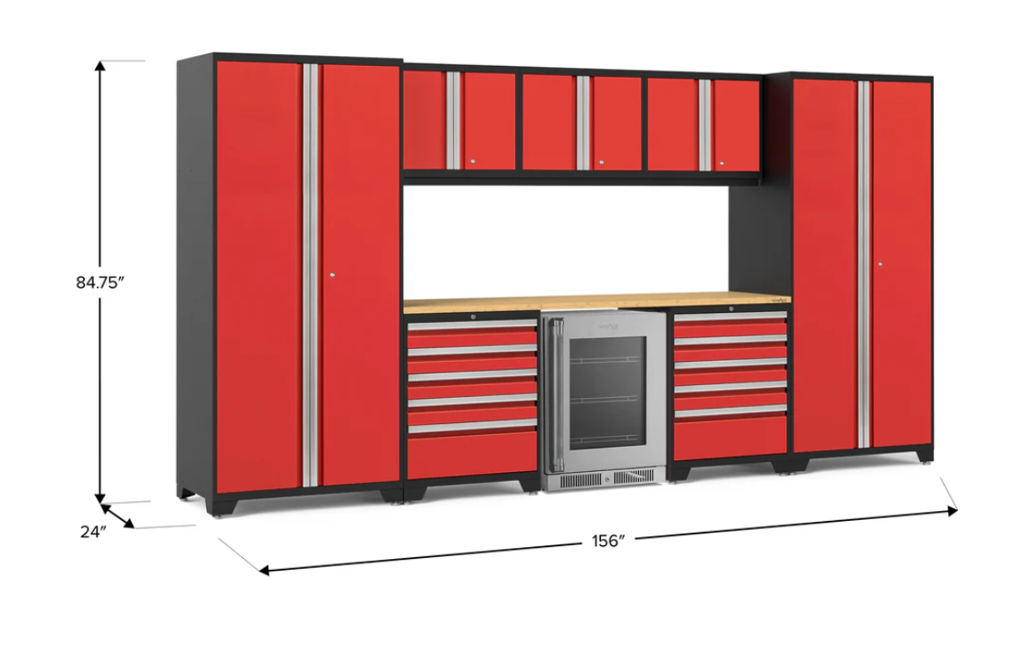 Newage Product Pro Series Red 9-Piece Set with Bamboo Worktop - 55039