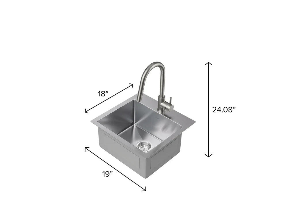 Newage Products 19in Overmount Single Bowl Stainless Steel Sink with Classic Pull Down Faucet - 86479