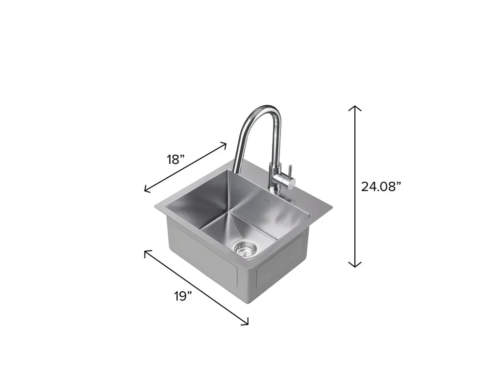 Newage Products 19in Overmount Single Bowl Stainless Steel Sink with Classic Pull Down Faucet - 86488