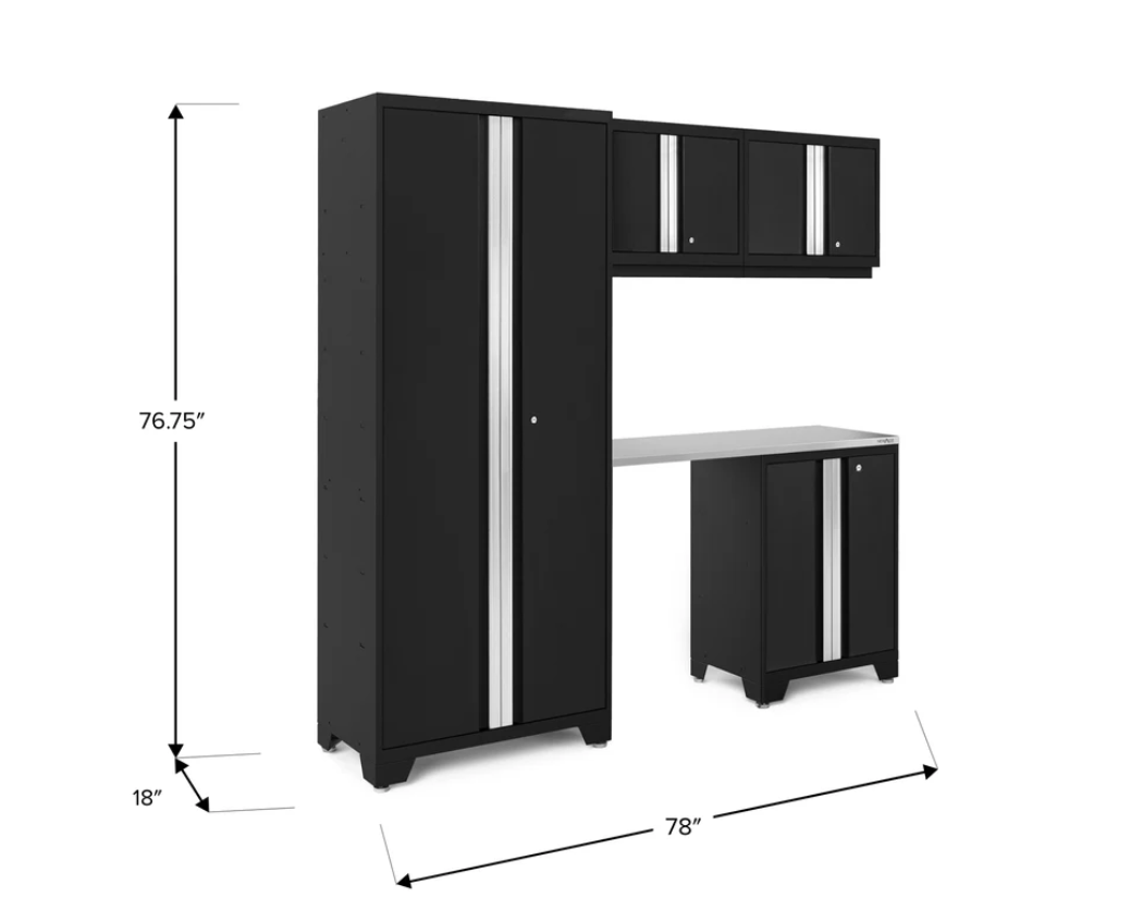 Newage Products Bold Series Black 5 Piece Cabinet Set with Stainless Steel Worktop - 56787