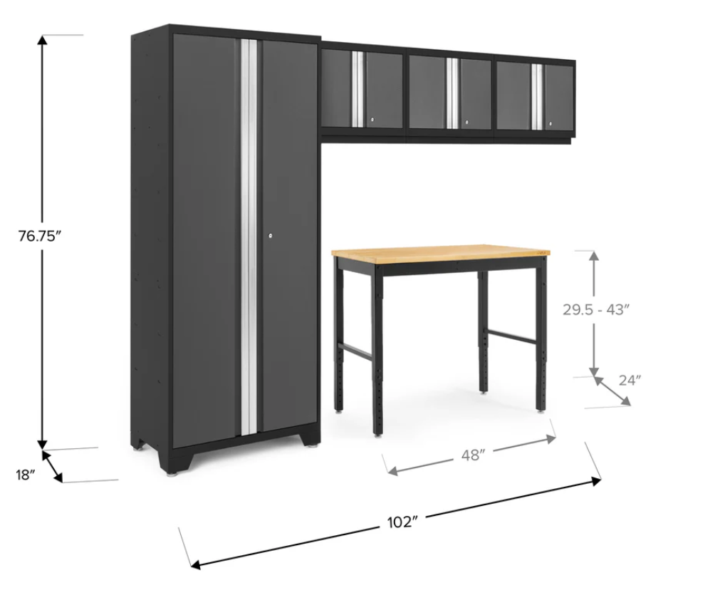 Newage Products Bold Series Gray 5 Piece Cabinet Set with Bamboo Worktop - 52884