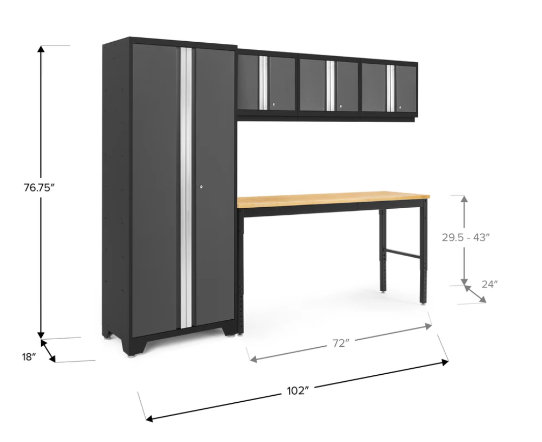 Newage Products Bold Series Gray 5 Piece Cabinet Set with Bamboo Worktop -  52896