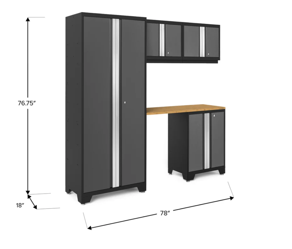 Newage Products Bold Series Gray 5 Piece Cabinet Set with Bamboo Worktop - 56780