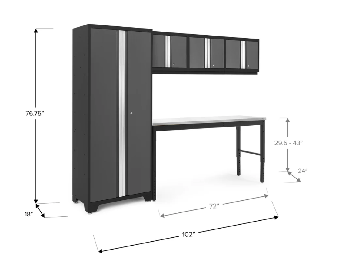 Newage Products Bold Series Gray 5 Piece Cabinet Set with Stainless Steel Worktop -  52898