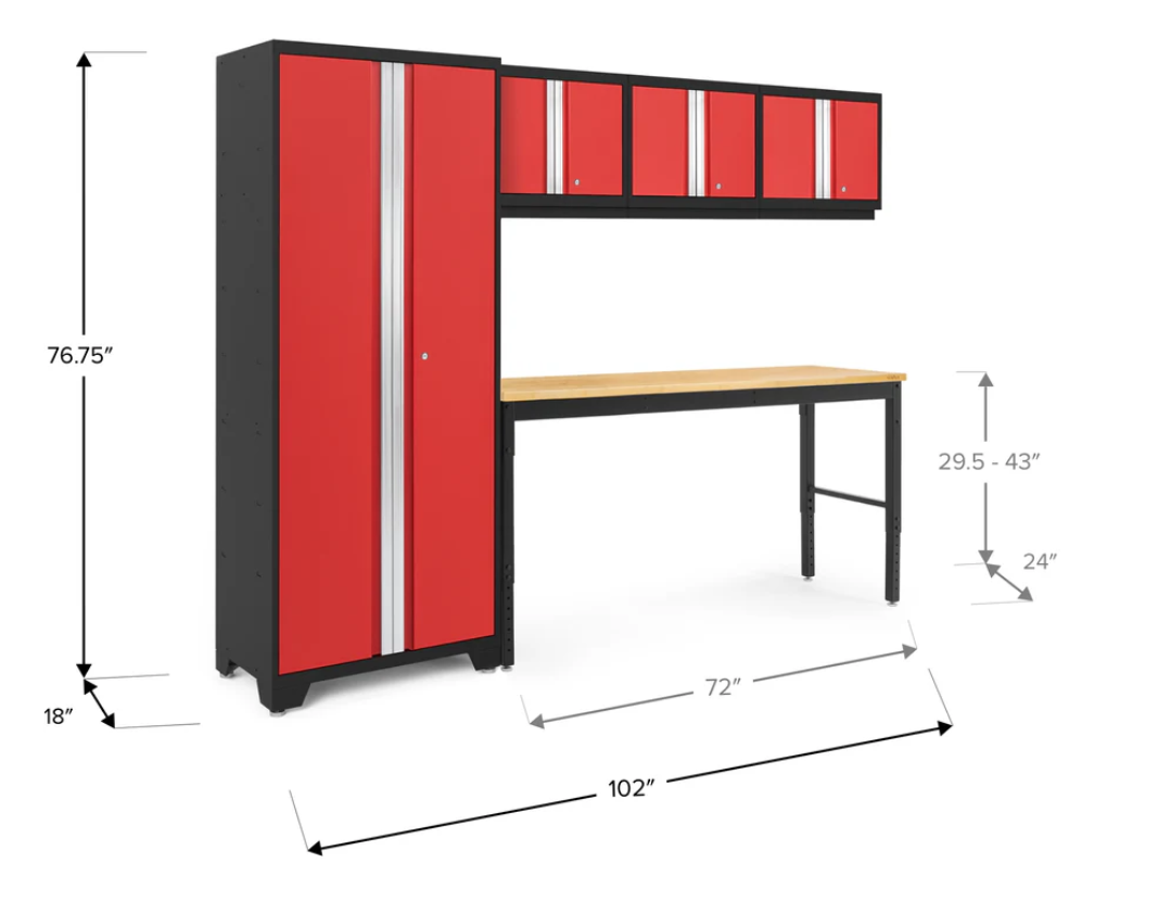 Newage Products Bold Series Red 5 Piece Cabinet Set with Bamboo Worktop -  52897