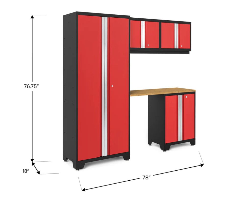 Newage Products Bold Series Red 5 Piece Cabinet Set with Bamboo Worktop - 56781