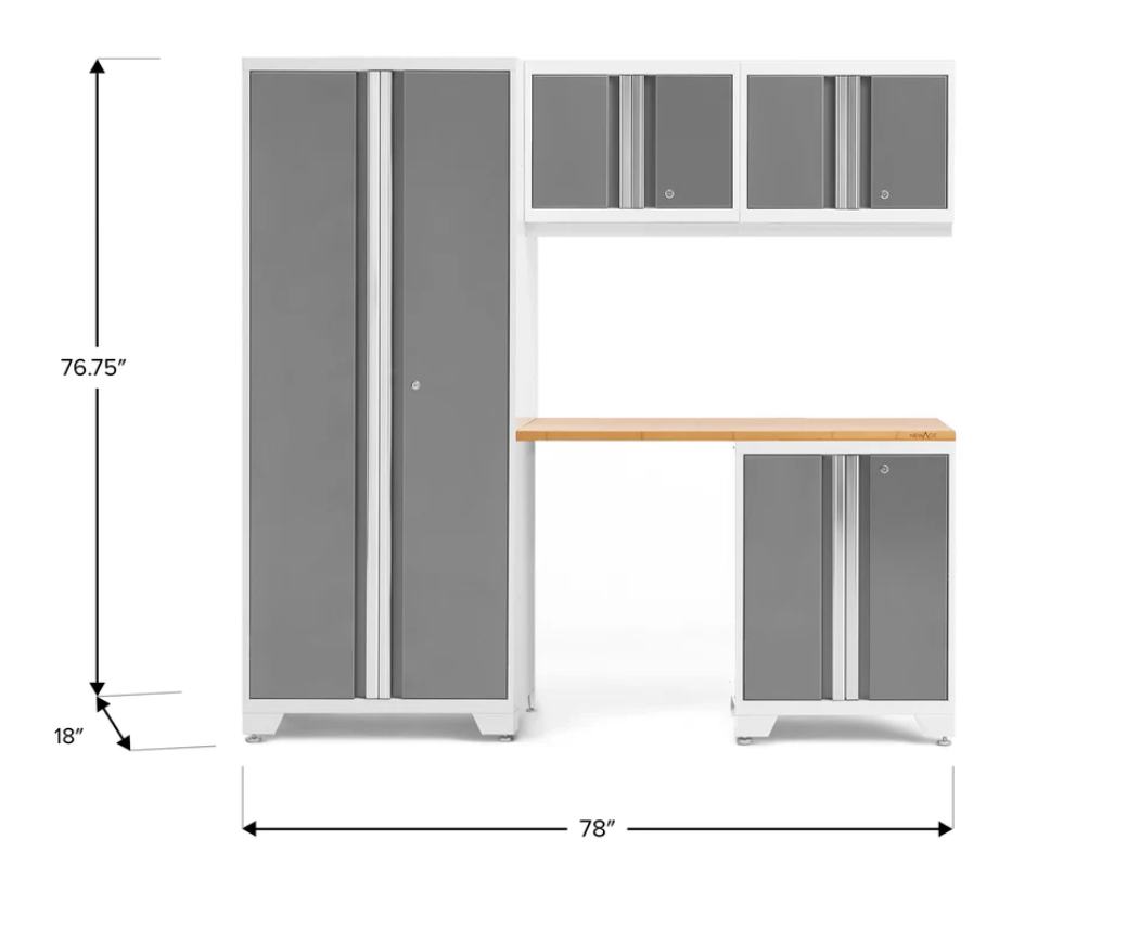 Newage Products Bold Series White 5 Piece Cabinet Set with Bamboo Worktop - 56782