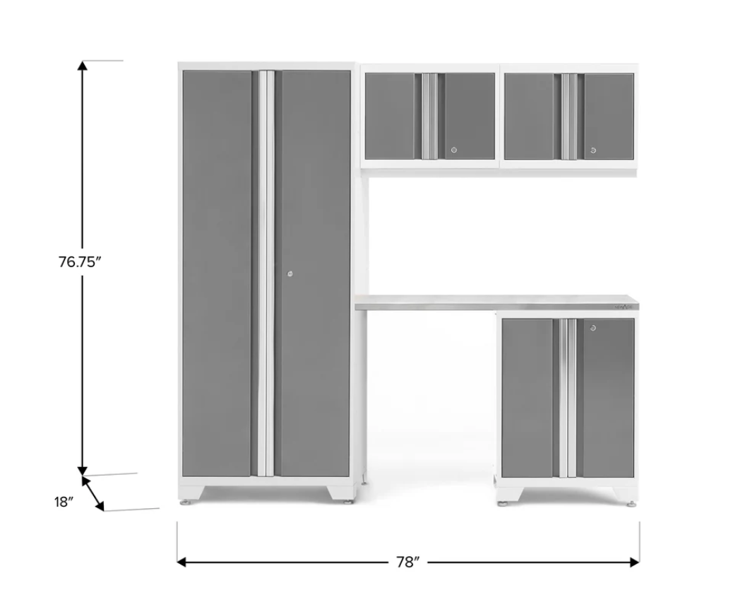 Newage Products Bold Series White 5 Piece Cabinet Set with Stainless Steel Worktop - 56786